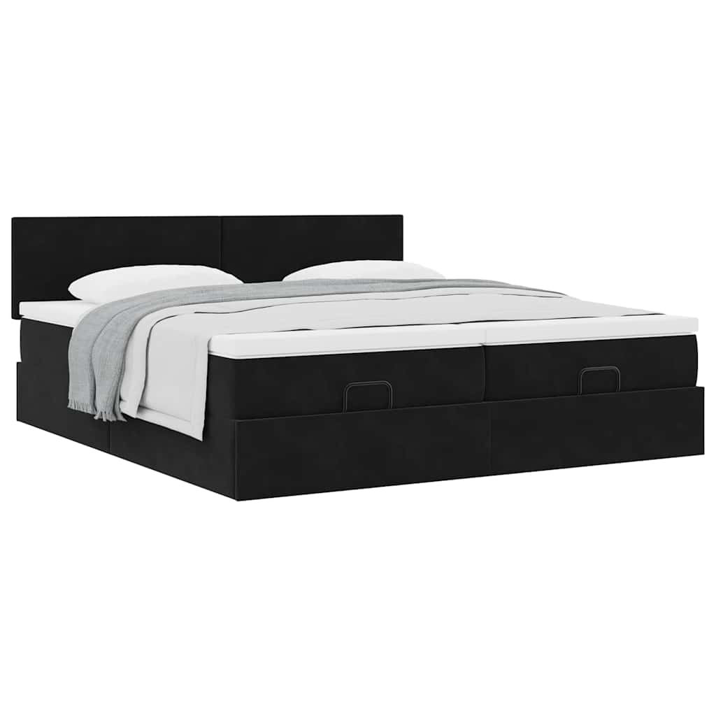 Cadre de lit ottoman avec matelas noir 180x200cm velours - XIOS