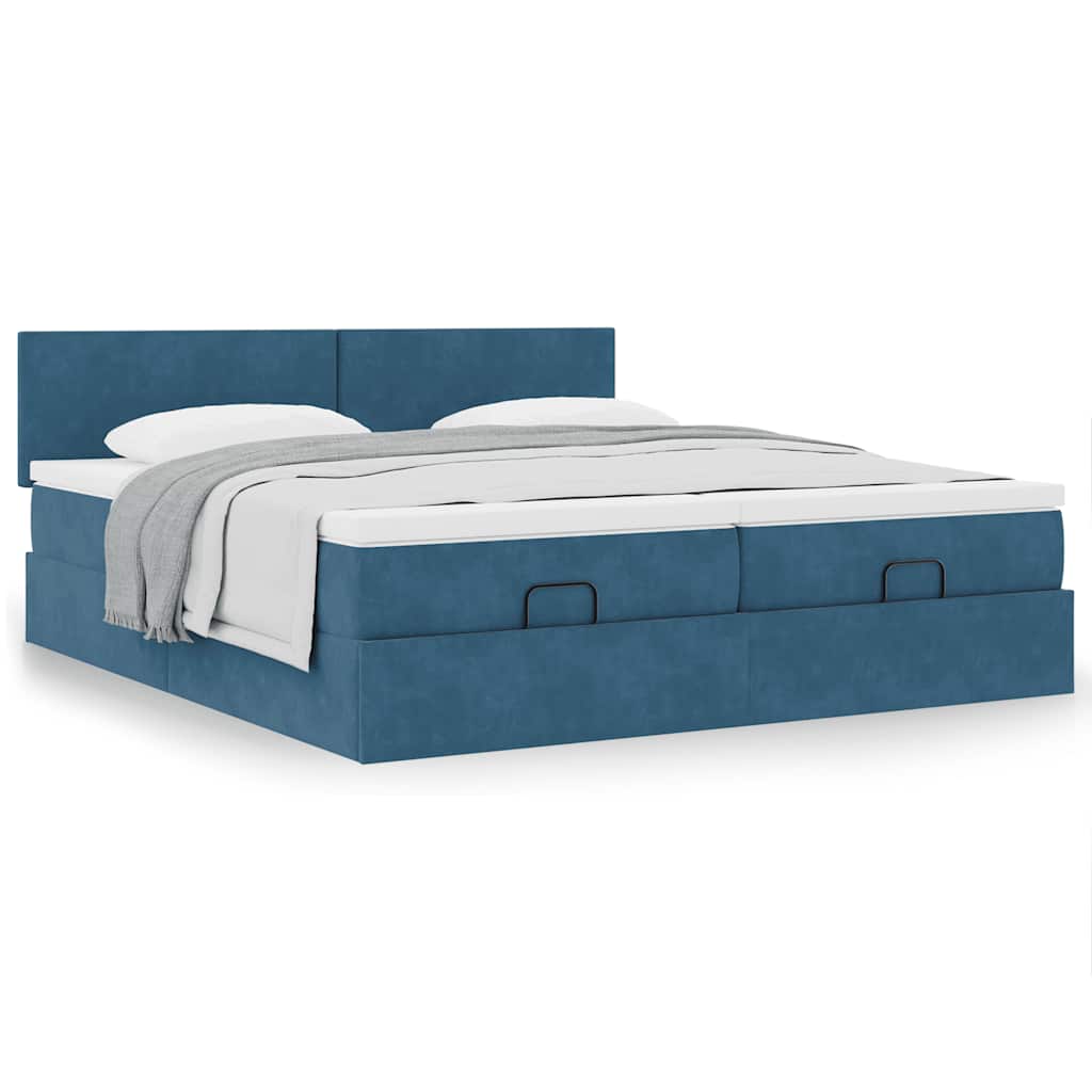Cadre de lit ottoman avec matelas bleu foncé 180x200 cm velours - XIOS