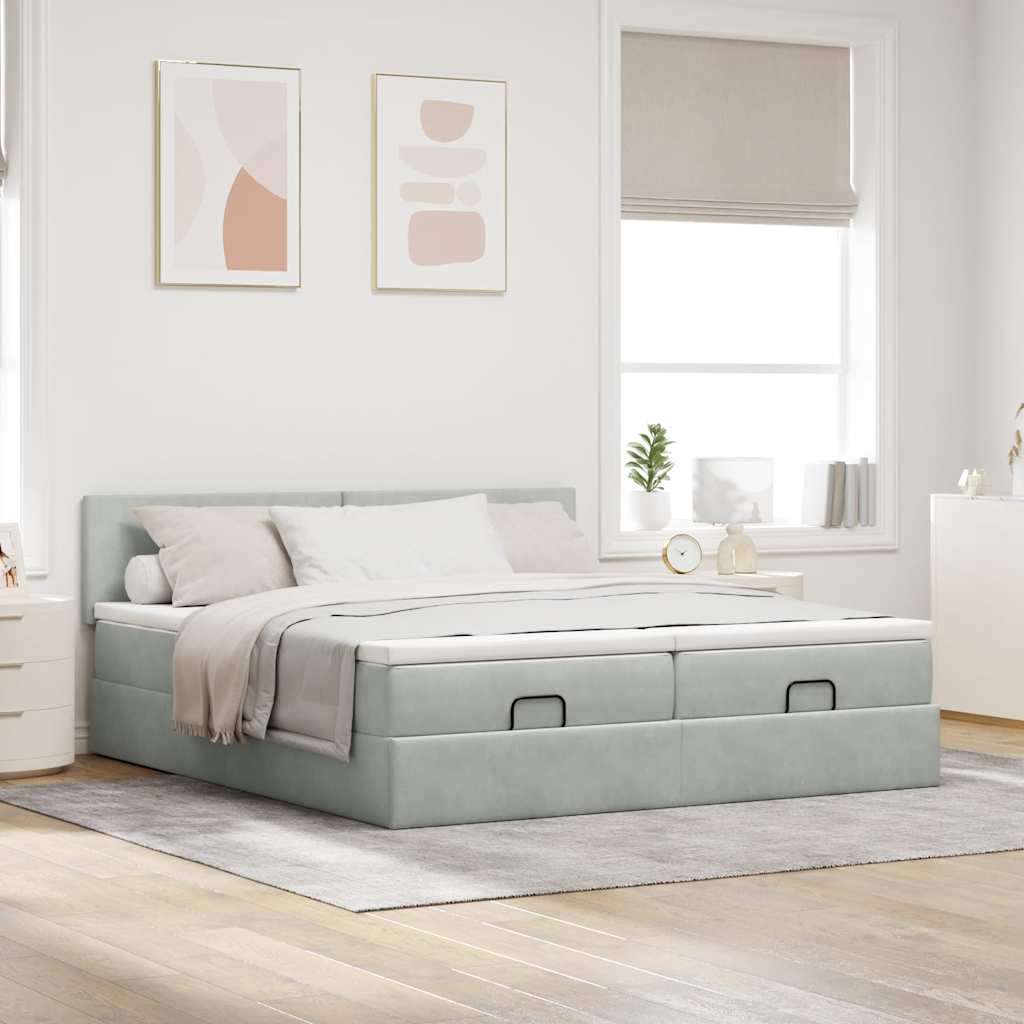 Cadre de lit ottoman avec matelas gris clair 200x200 cm velours - XIOS