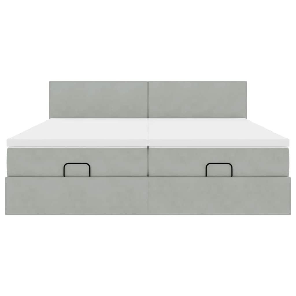 Cadre de lit ottoman avec matelas gris clair 200x200 cm velours - XIOS