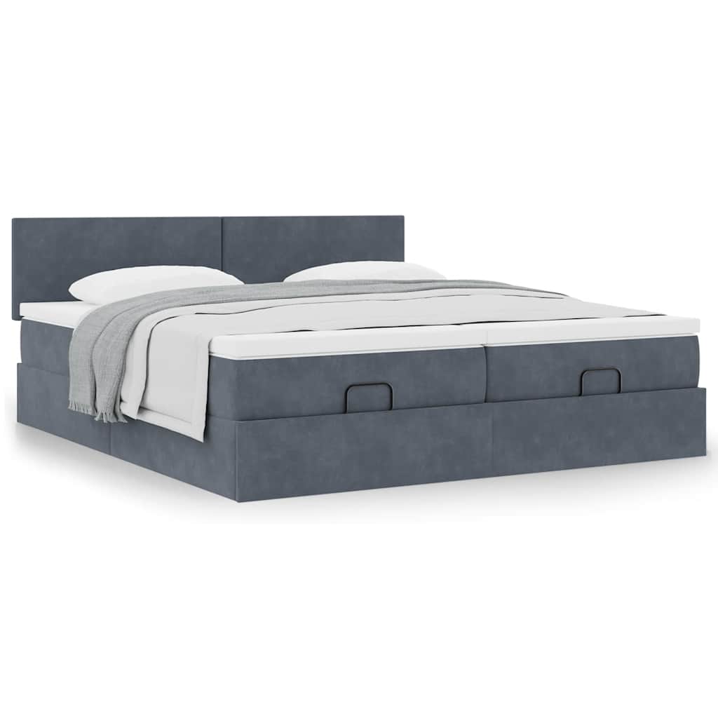 Cadre de lit ottoman avec matelas gris foncé 200x200 cm velours - XIOS