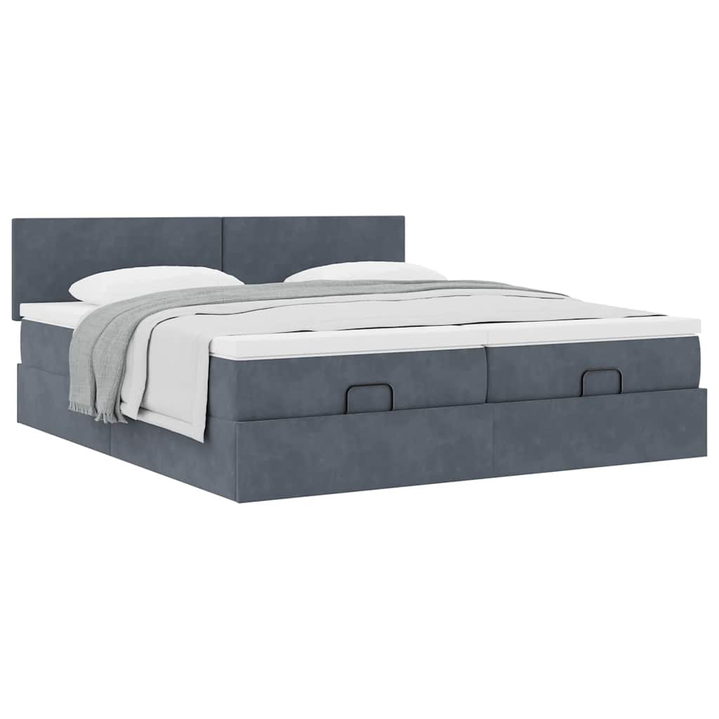 Cadre de lit ottoman avec matelas gris foncé 200x200 cm velours - XIOS