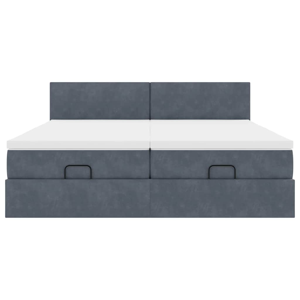 Cadre de lit ottoman avec matelas gris foncé 200x200 cm velours - XIOS