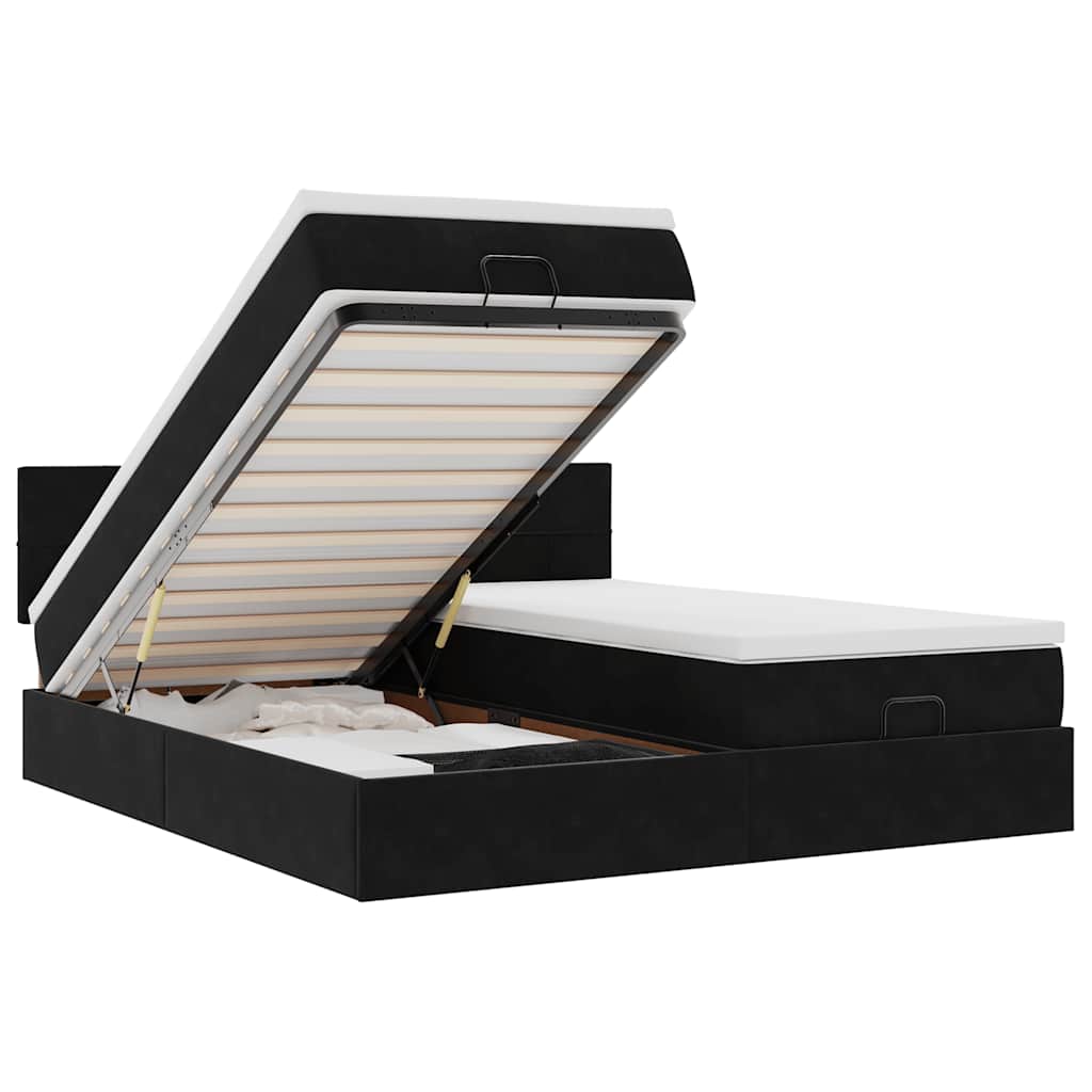 Cadre de lit ottoman avec matelas noir 160x200 cm velours - XIOS