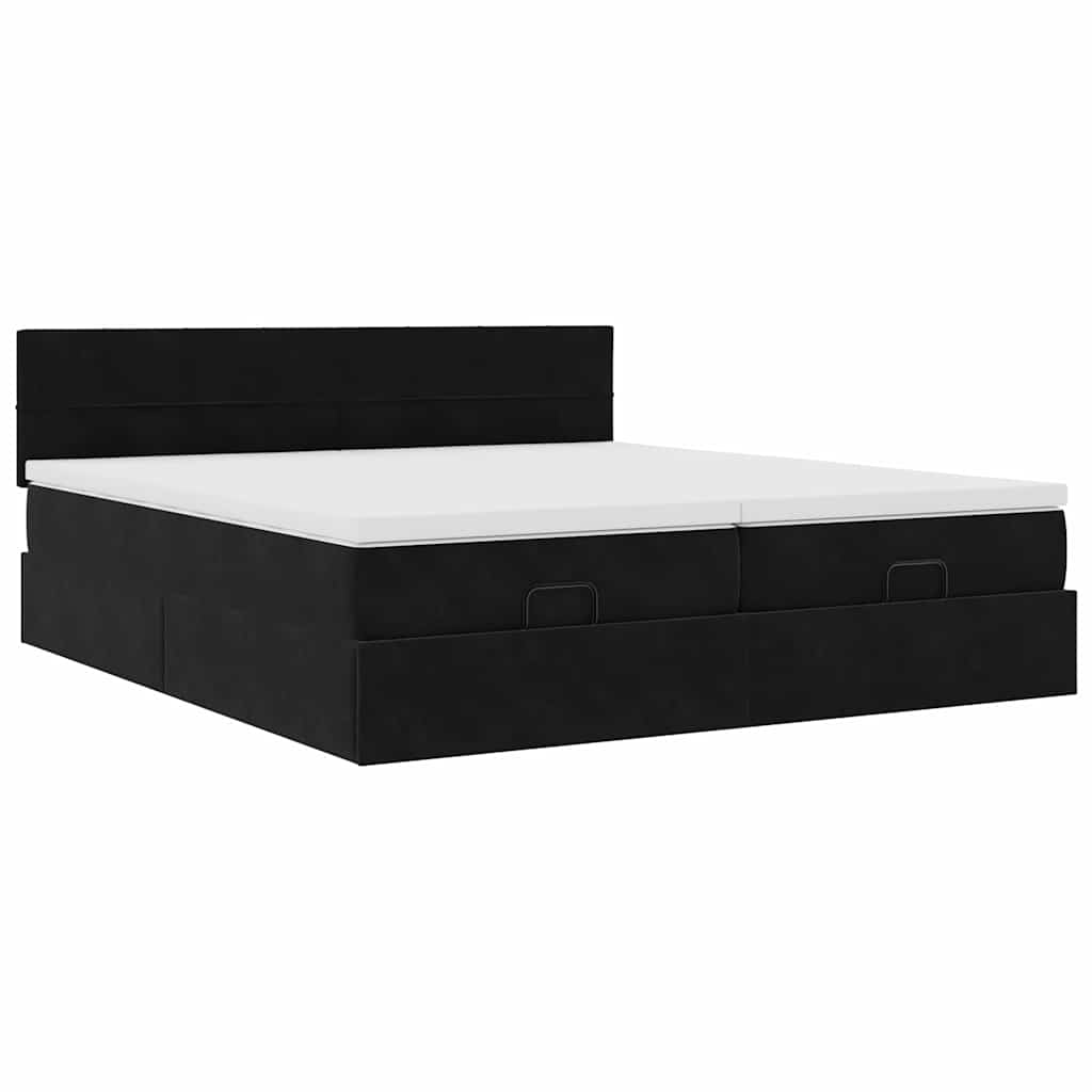 Cadre de lit ottoman avec matelas noir 160x200 cm velours - XIOS
