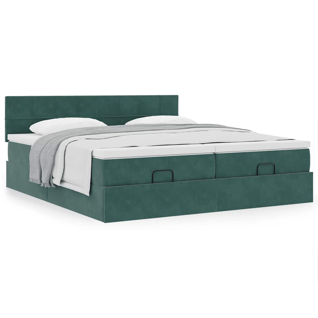 Cadre de lit ottoman avec matelas vert foncé 160x200 cm velours - XIOS
