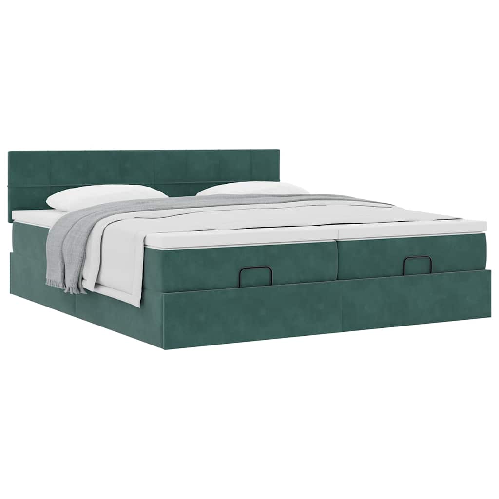Cadre de lit ottoman avec matelas vert foncé 160x200 cm velours - XIOS