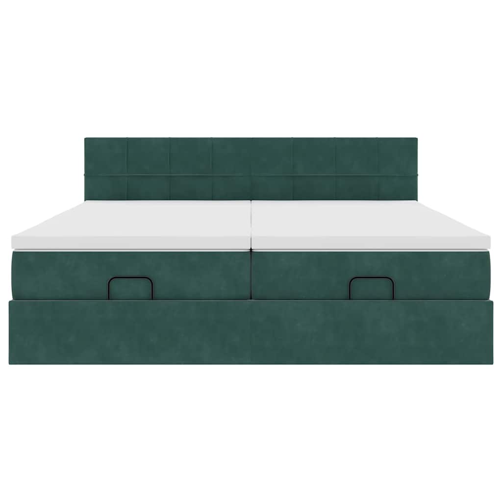 Cadre de lit ottoman avec matelas vert foncé 160x200 cm velours - XIOS