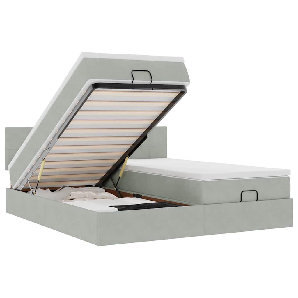 Cadre de lit ottoman et matelas gris clair 180x200cm velours