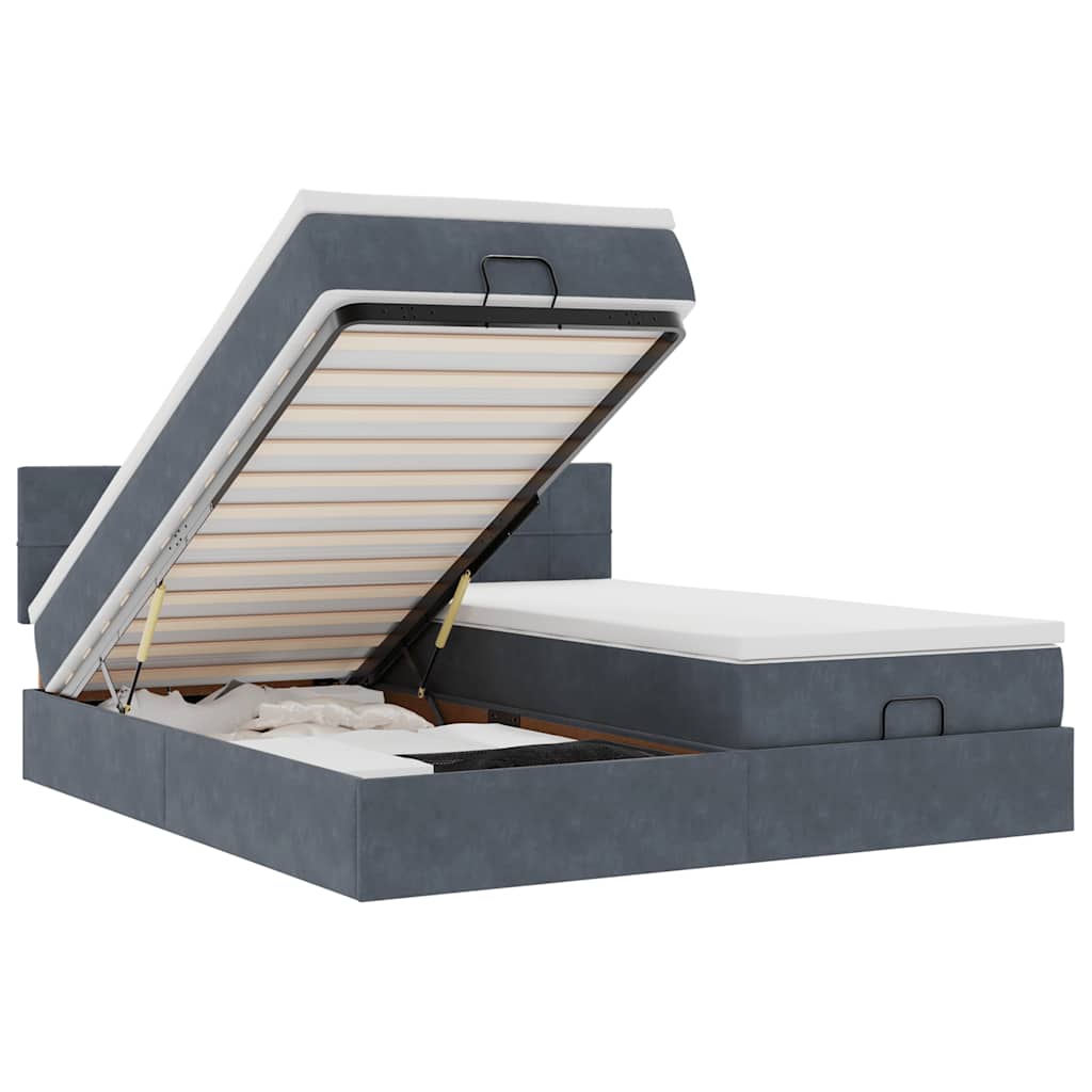 Cadre de lit ottoman avec matelas gris foncé 180x200cm velours - XIOS
