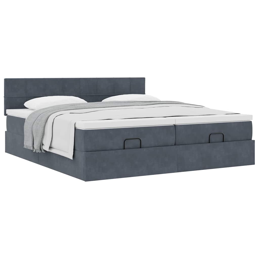 Cadre de lit ottoman avec matelas gris foncé 200x200 cm velours - XIOS