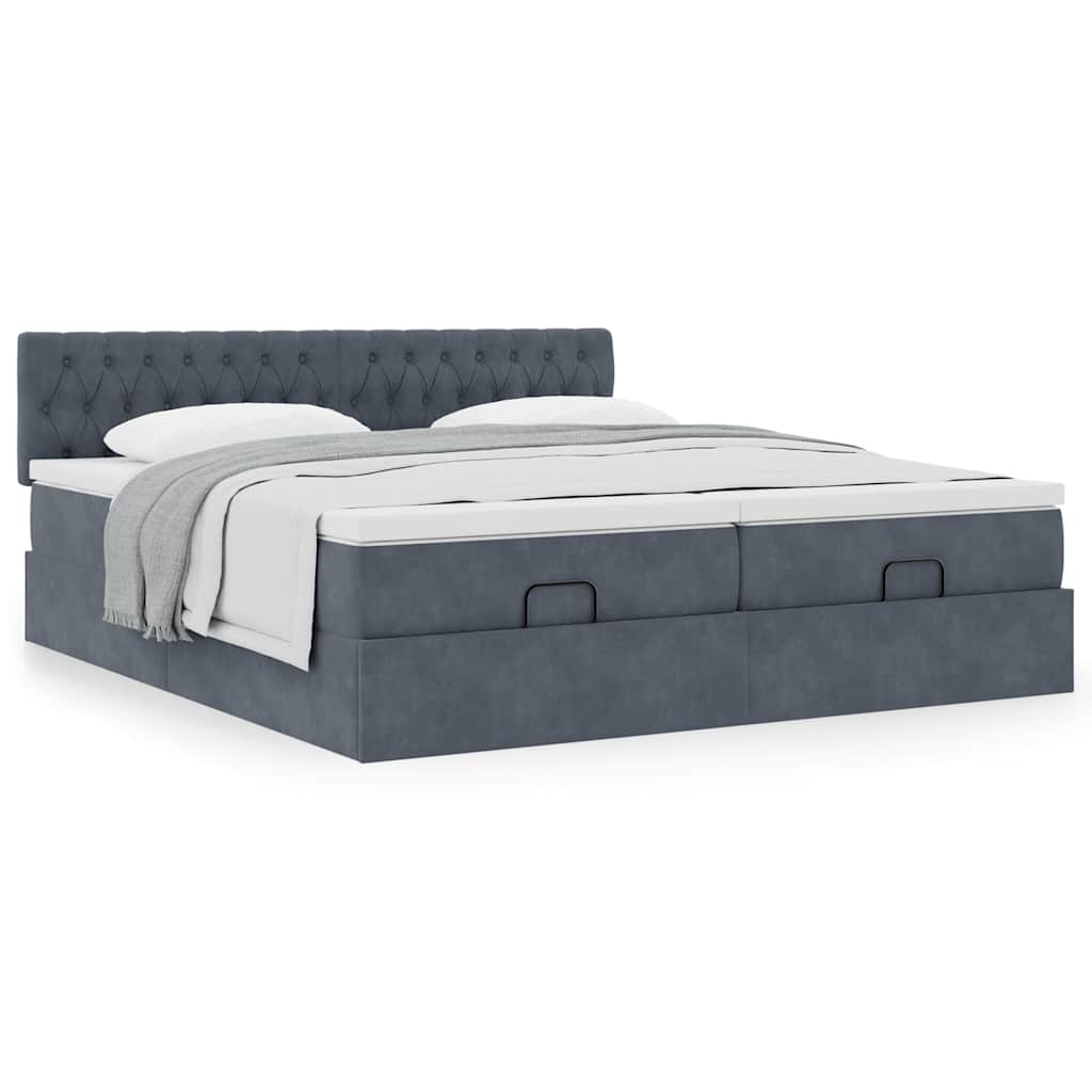 Cadre de lit ottoman avec matelas gris foncé 160x200cm velours - XIOS