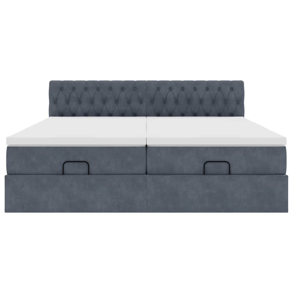 Cadre de lit ottoman avec matelas gris foncé 160x200cm velours - XIOS