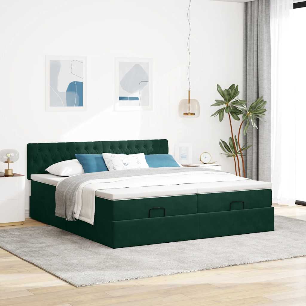 Cadre de lit ottoman avec matelas vert foncé 180x200cm velours - XIOS