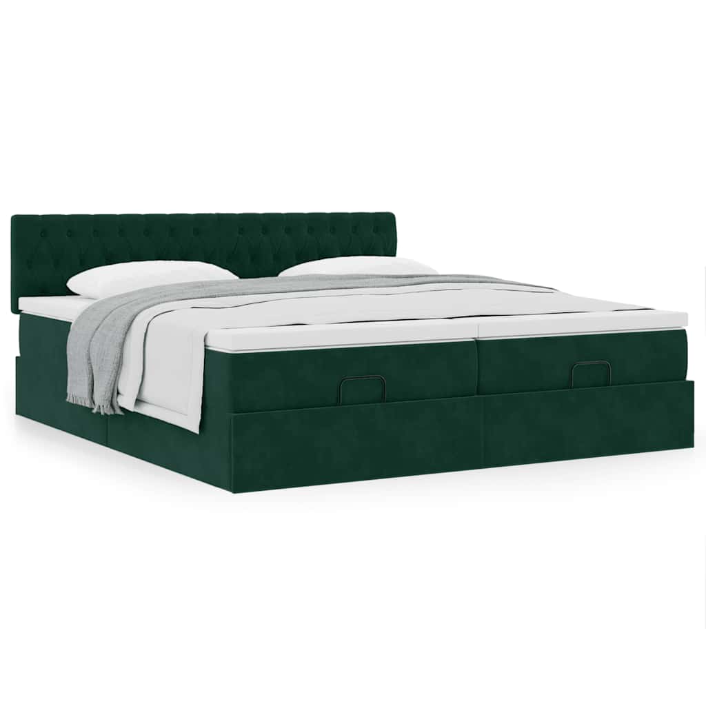 Cadre de lit ottoman avec matelas vert foncé 180x200cm velours - XIOS