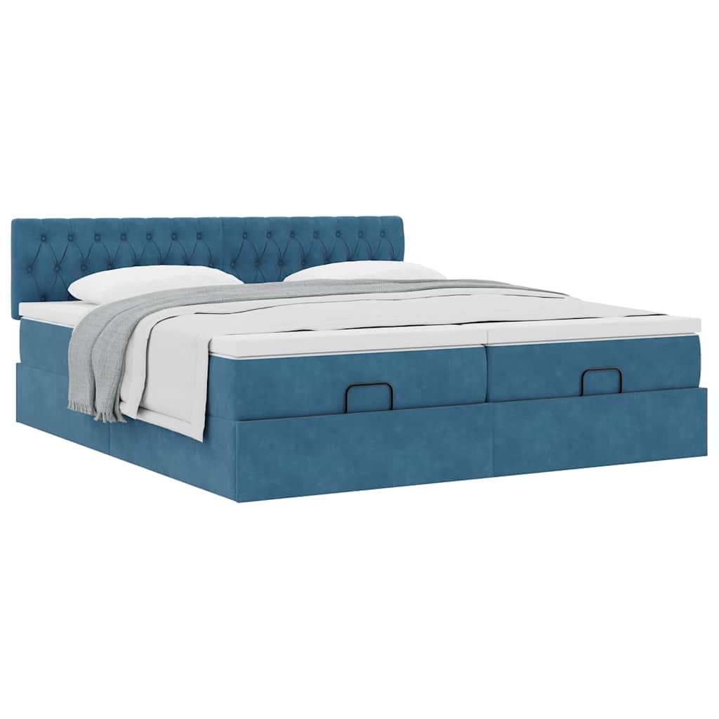 Cadre de lit ottoman avec matelas bleu foncé 180x200 cm velours - XIOS