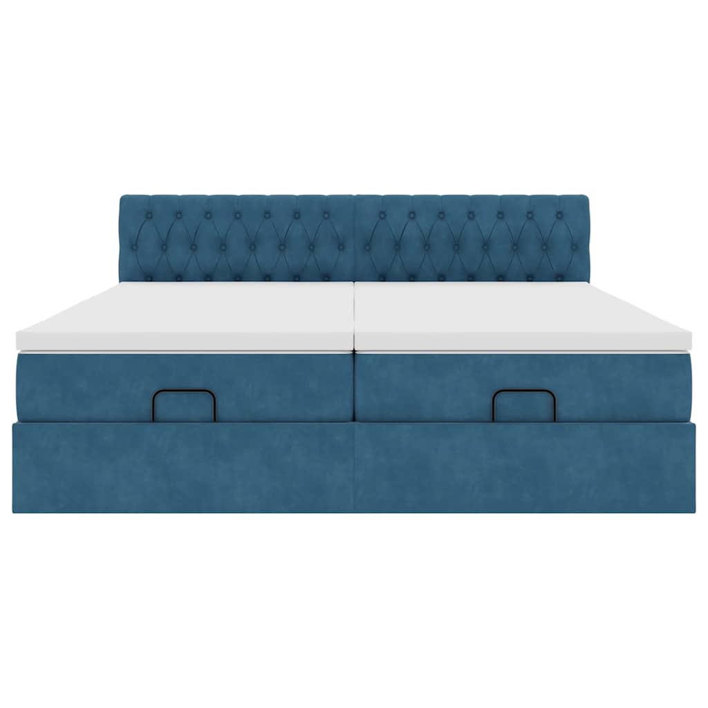 Cadre de lit ottoman avec matelas bleu foncé 180x200 cm velours - XIOS