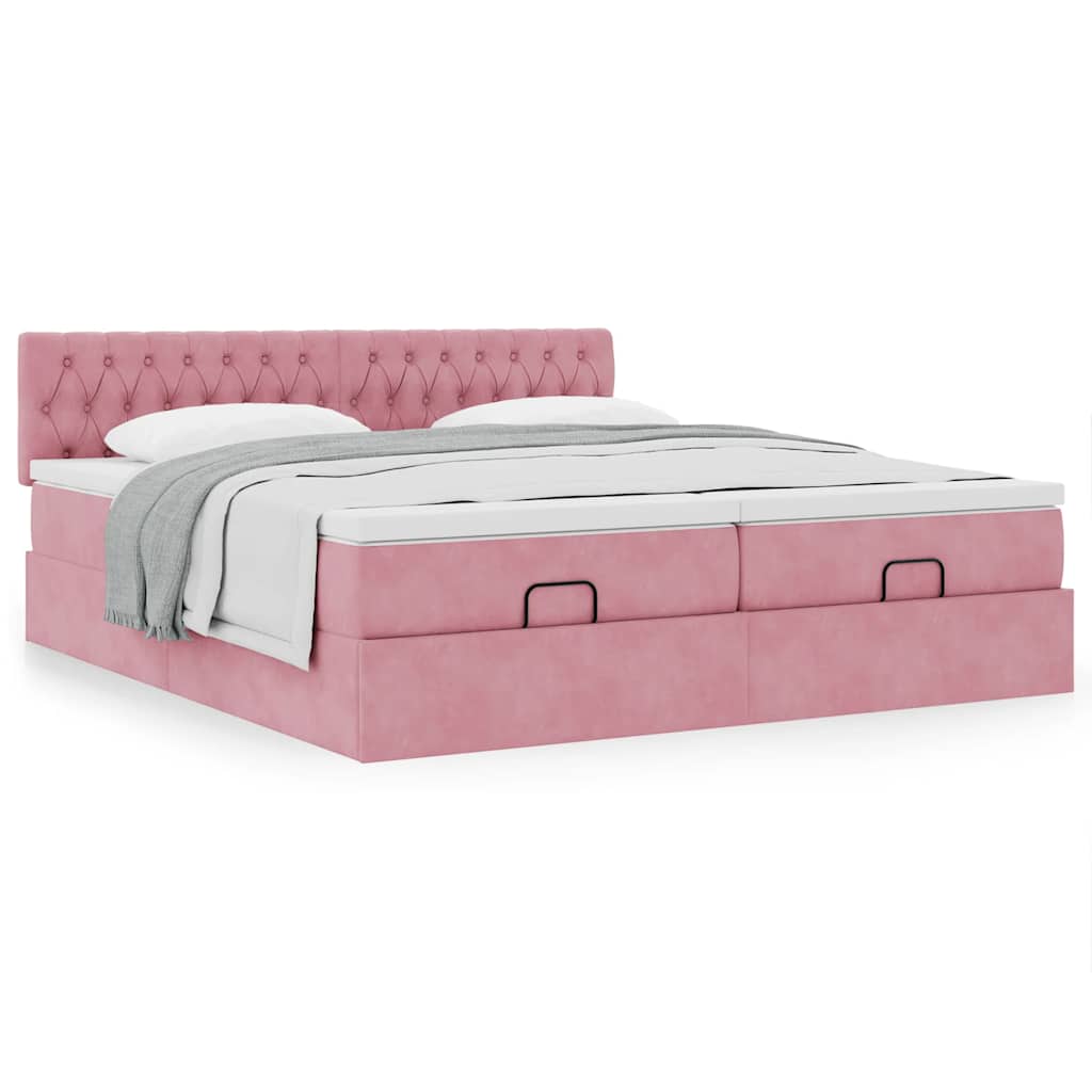 Cadre de lit ottoman avec matelas rose 180x200 cm velours - XIOS