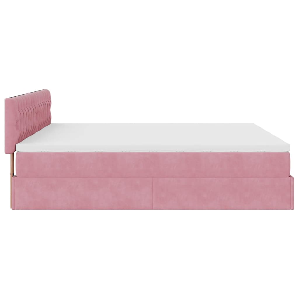 Cadre de lit ottoman avec matelas rose 180x200 cm velours - XIOS