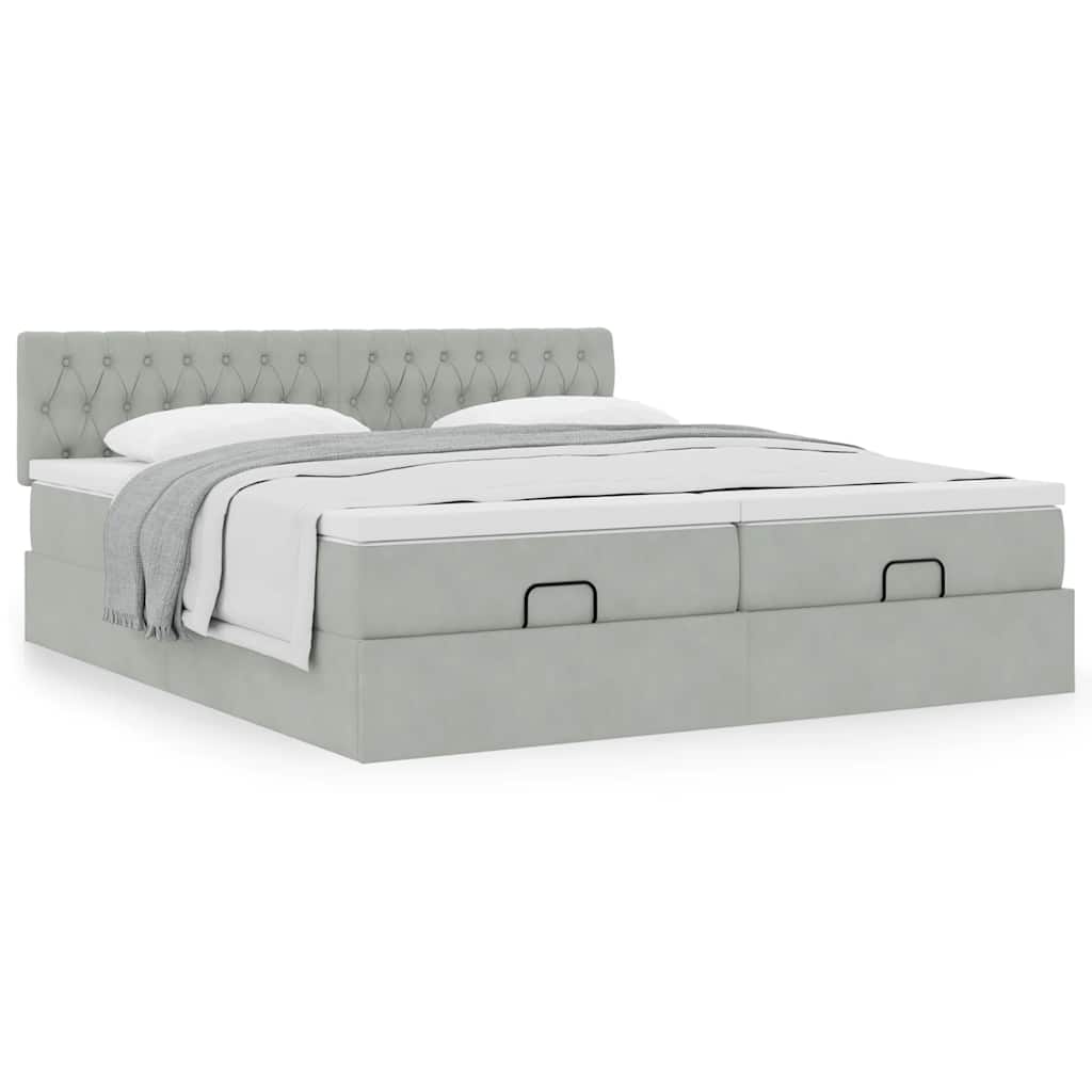 Cadre de lit ottoman avec matelas gris clair 200x200 cm velours - XIOS