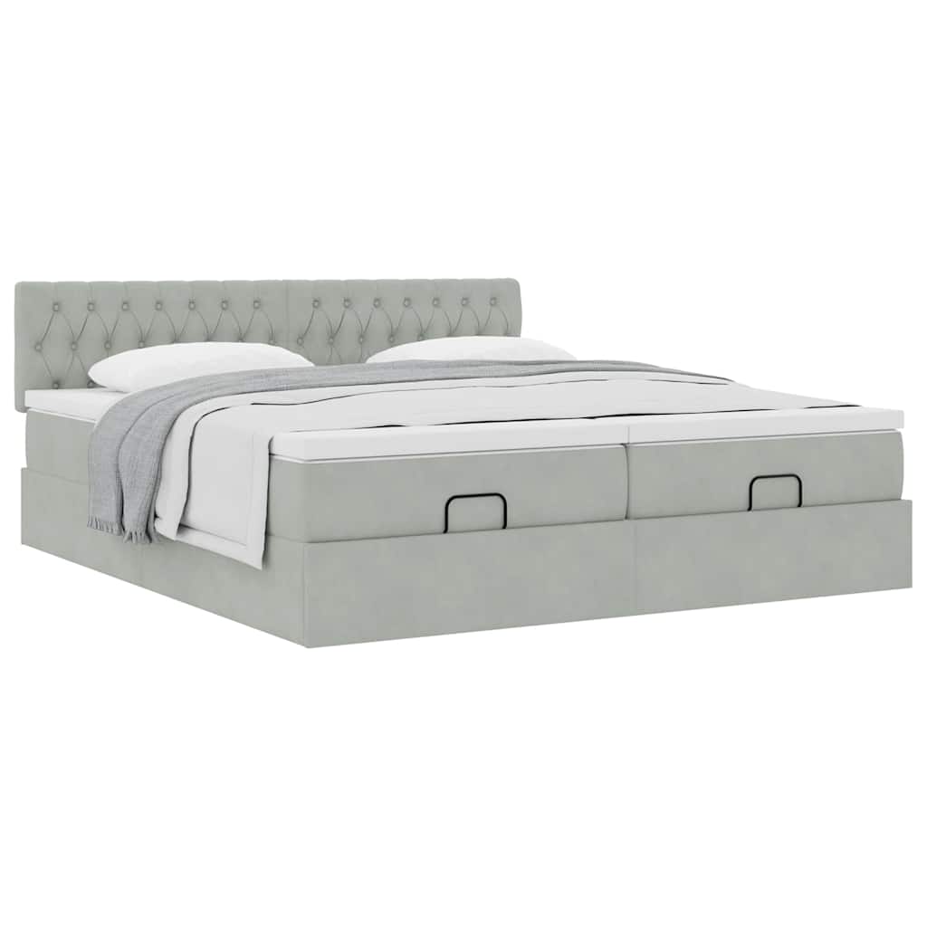 Cadre de lit ottoman avec matelas gris clair 200x200 cm velours - XIOS
