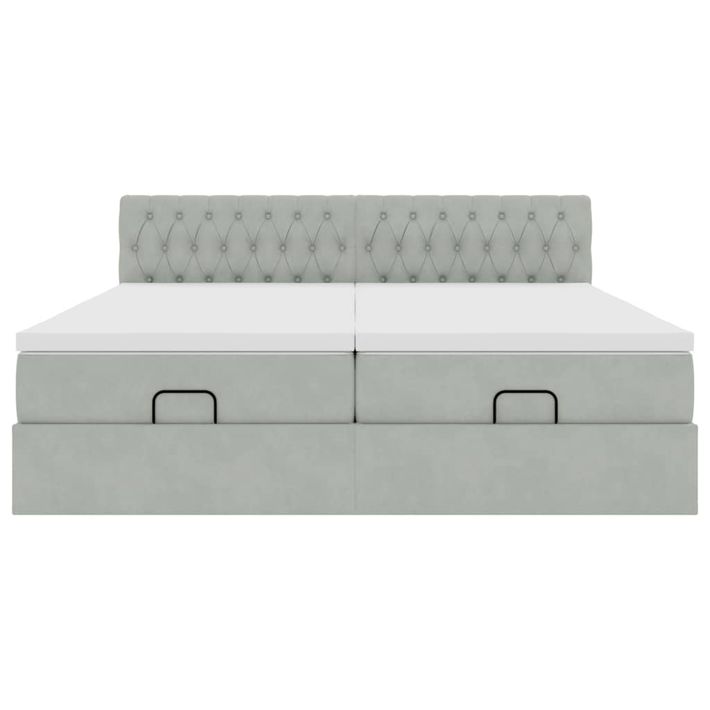 Cadre de lit ottoman avec matelas gris clair 200x200 cm velours - XIOS