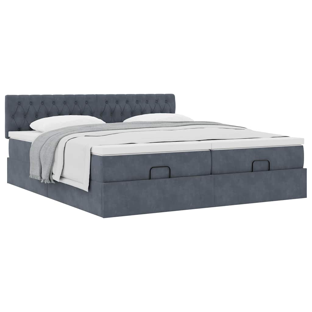 Cadre de lit ottoman avec matelas gris foncé 200x200 cm velours - XIOS