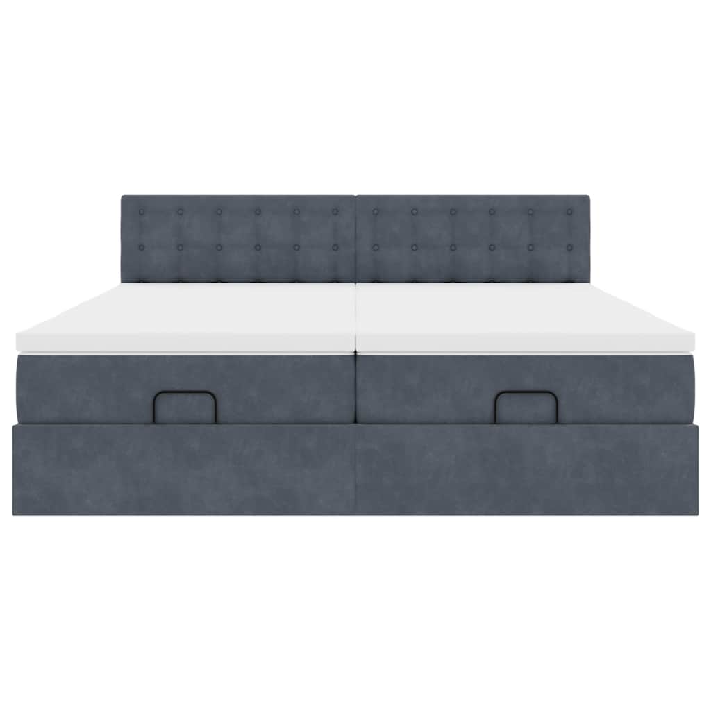 Cadre de lit ottoman avec matelas gris foncé 160x200cm velours - XIOS