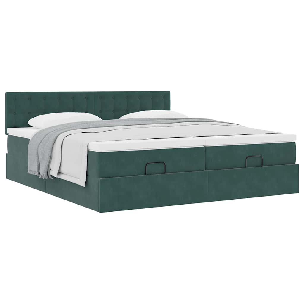 Cadre de lit ottoman avec matelas vert foncé 160x200 cm velours - XIOS
