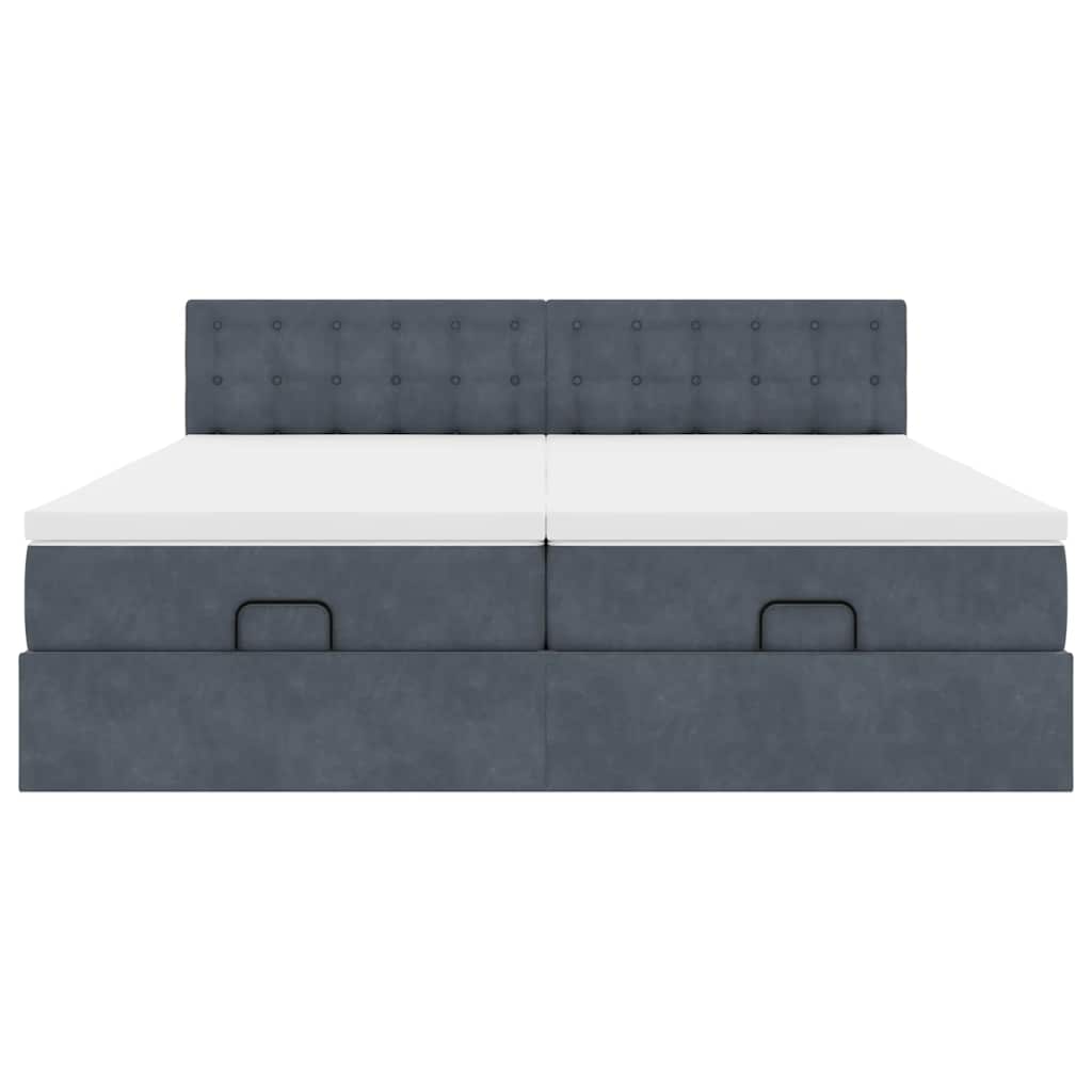 Cadre de lit ottoman avec matelas gris foncé 180x200cm velours - XIOS