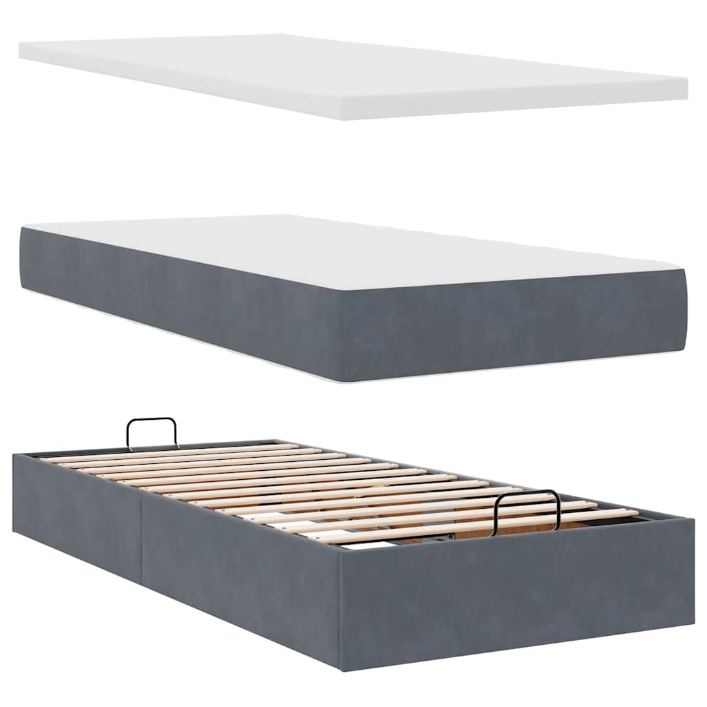 Cadre de lit ottoman avec matelas gris foncé 180x200cm velours - XIOS