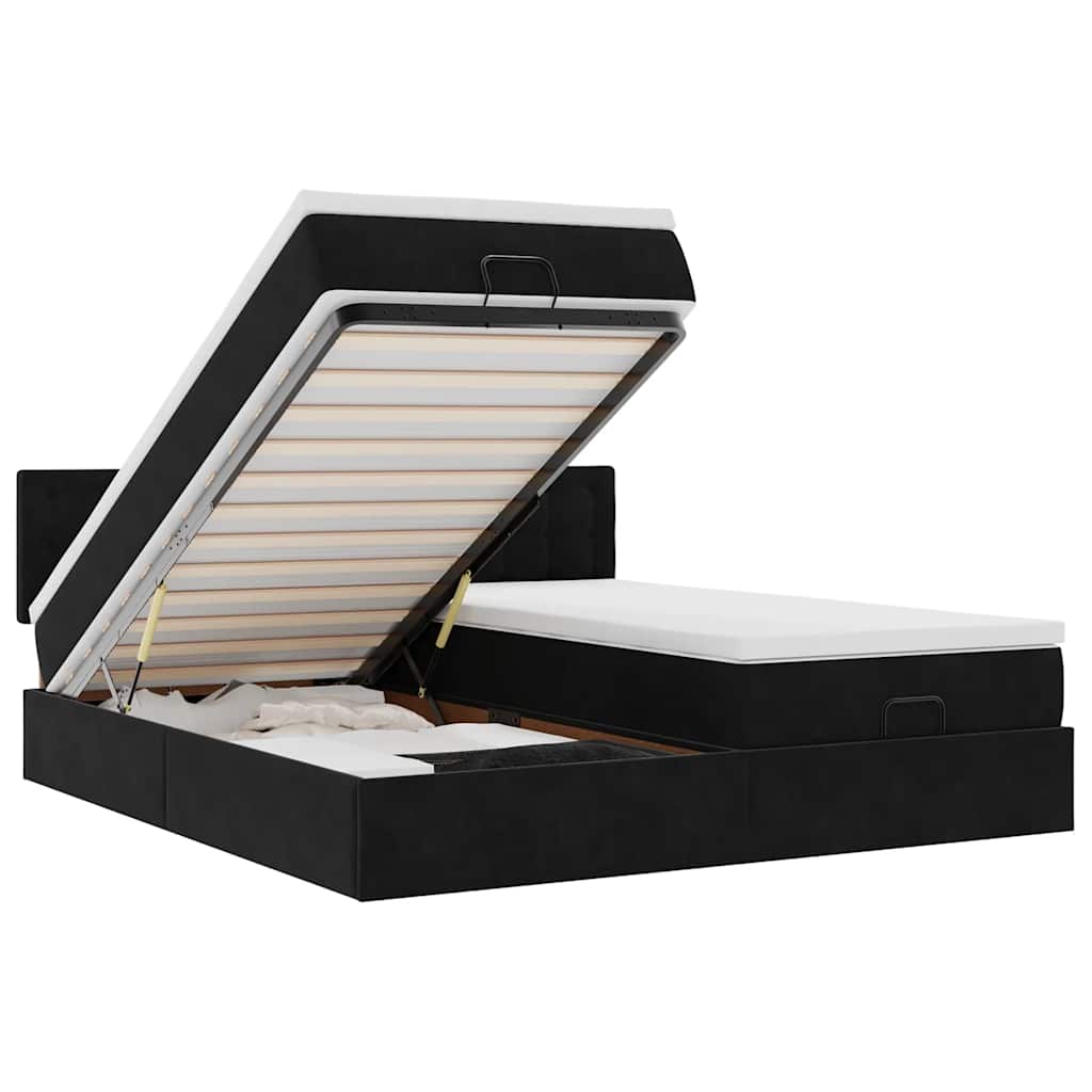 Cadre de lit ottoman avec matelas noir 180x200cm velours - XIOS