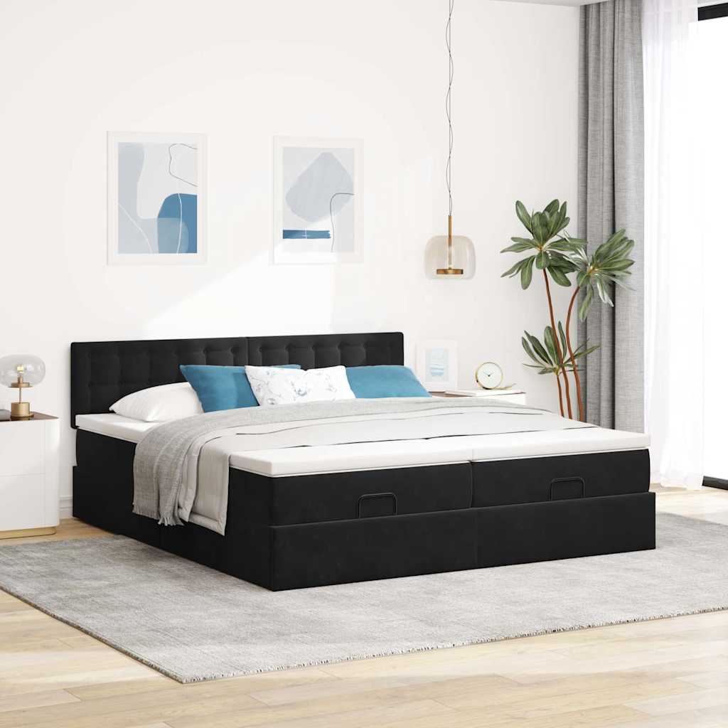 Cadre de lit ottoman avec matelas noir 180x200cm velours - XIOS
