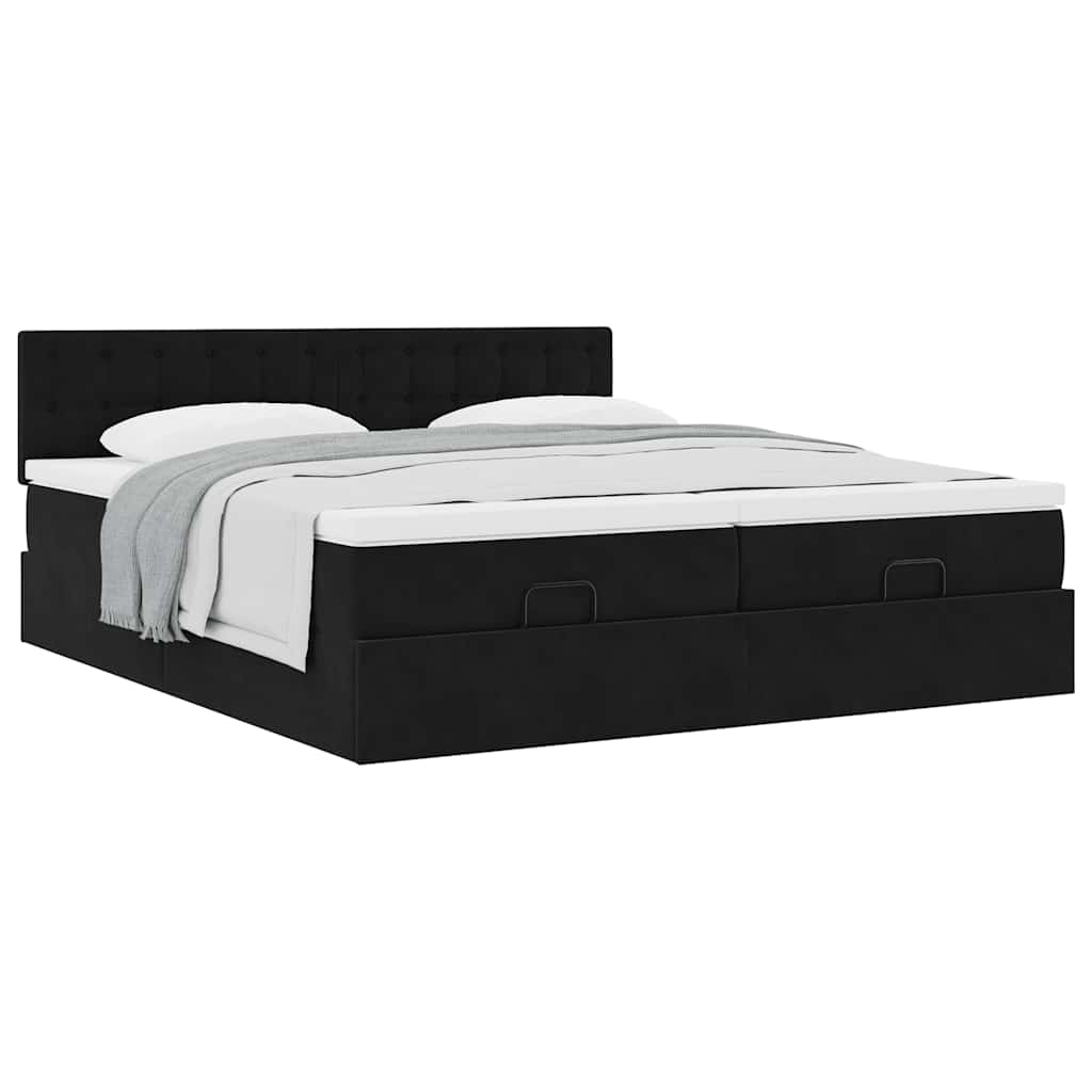 Cadre de lit ottoman avec matelas noir 180x200cm velours - XIOS