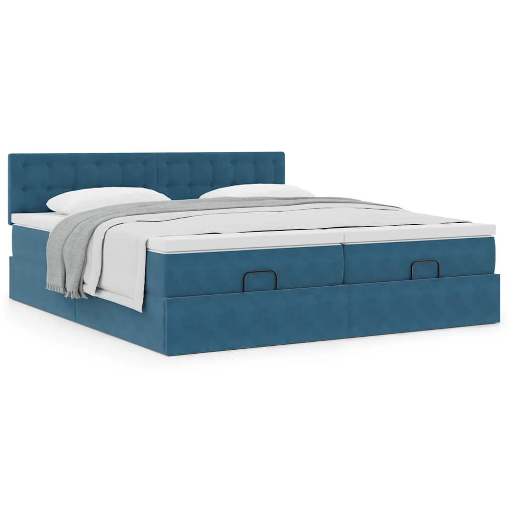 Cadre de lit ottoman avec matelas bleu foncé 180x200 cm velours - XIOS