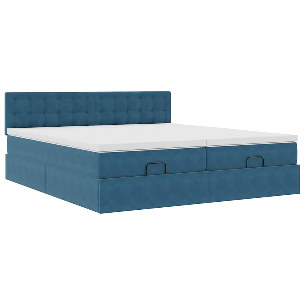 Cadre de lit ottoman avec matelas bleu foncé 180x200 cm velours - XIOS