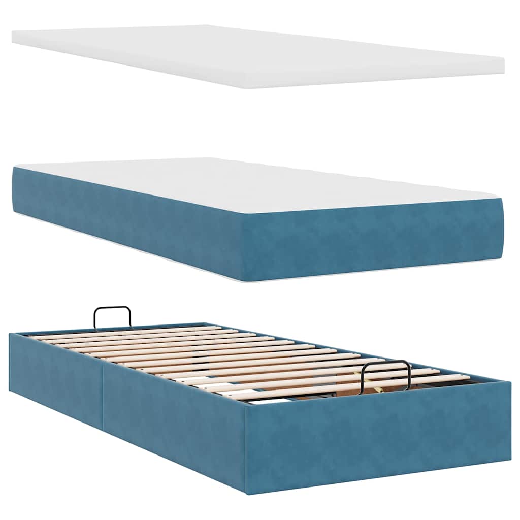 Cadre de lit ottoman avec matelas bleu foncé 180x200 cm velours - XIOS