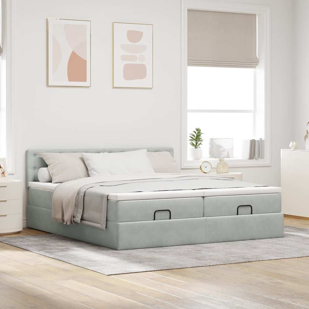 Cadre de lit ottoman avec matelas gris clair 200x200 cm velours - XIOS