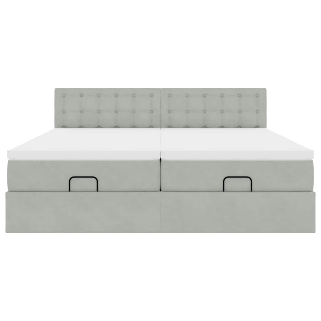 Cadre de lit ottoman avec matelas gris clair 200x200 cm velours - XIOS