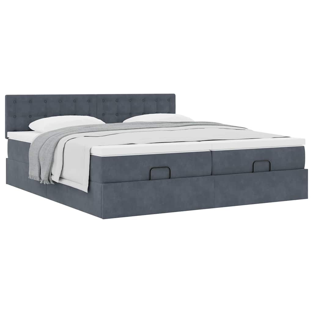 Cadre de lit ottoman avec matelas gris foncé 200x200 cm velours - XIOS