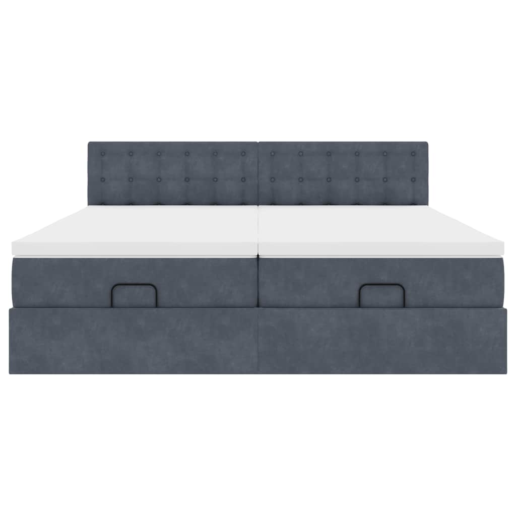 Cadre de lit ottoman avec matelas gris foncé 200x200 cm velours - XIOS