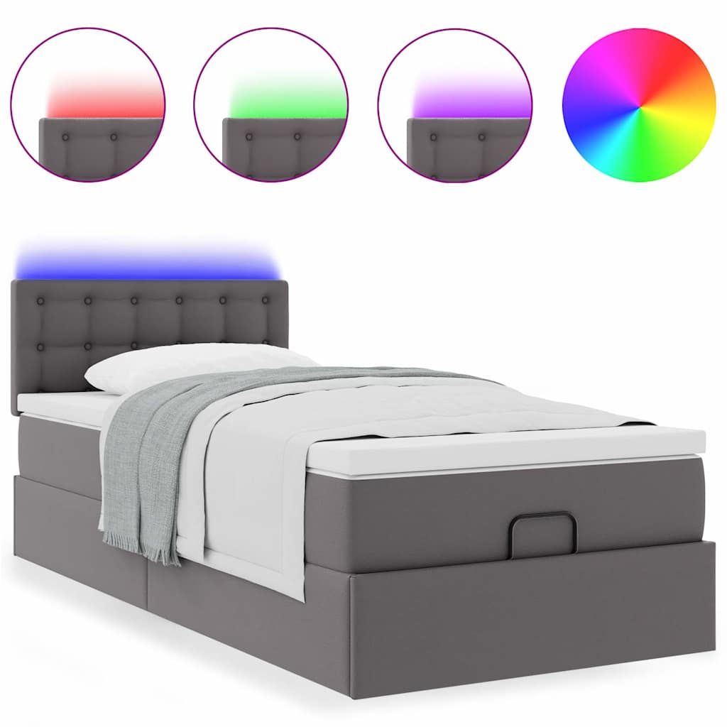 Cadre de lit ottoman avec matelas gris 80x200 cm similicuir - XIOS
