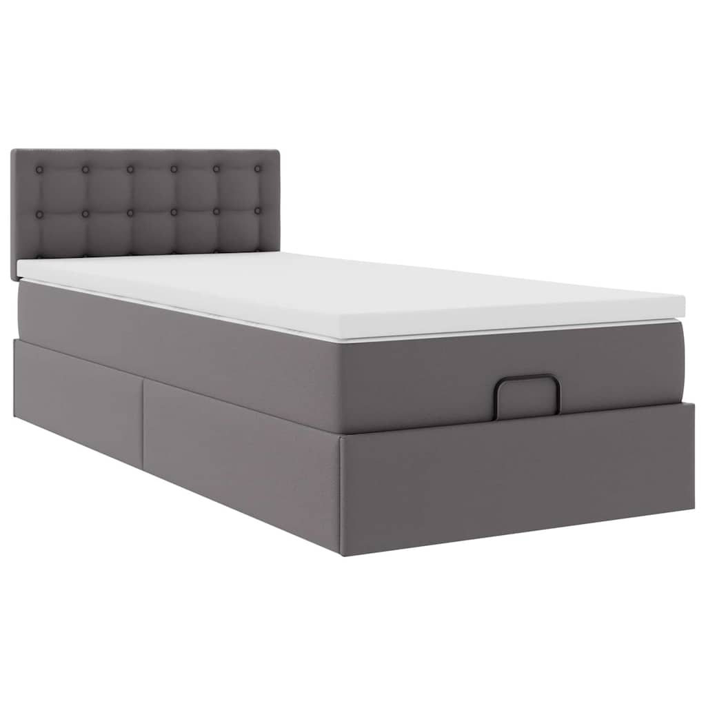 Cadre de lit ottoman avec matelas gris 80x200 cm similicuir - XIOS