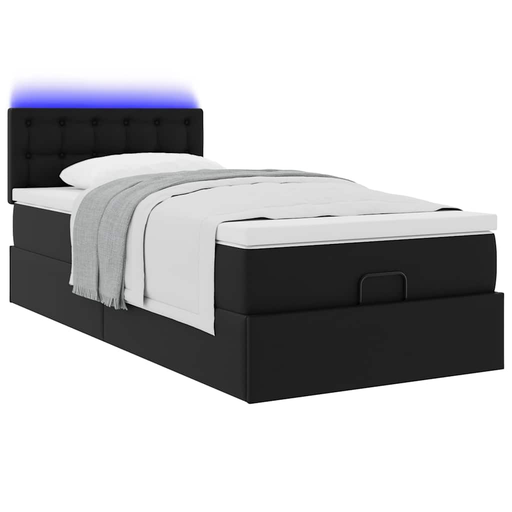 Cadre de lit ottoman avec matelas noir 90x190 cm similicuir - XIOS