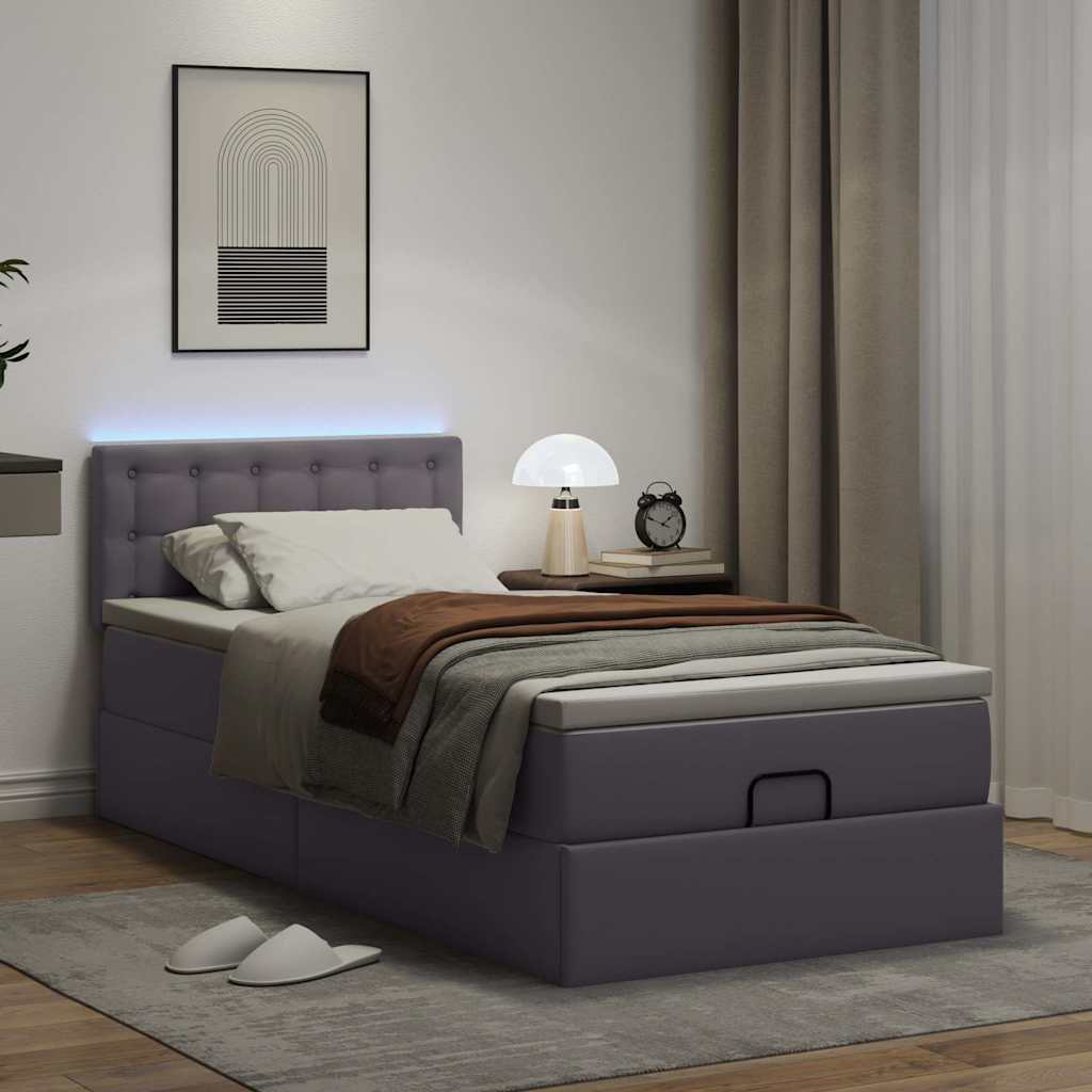 Cadre de lit ottoman avec matelas gris 90x190 cm similicuir - XIOS
