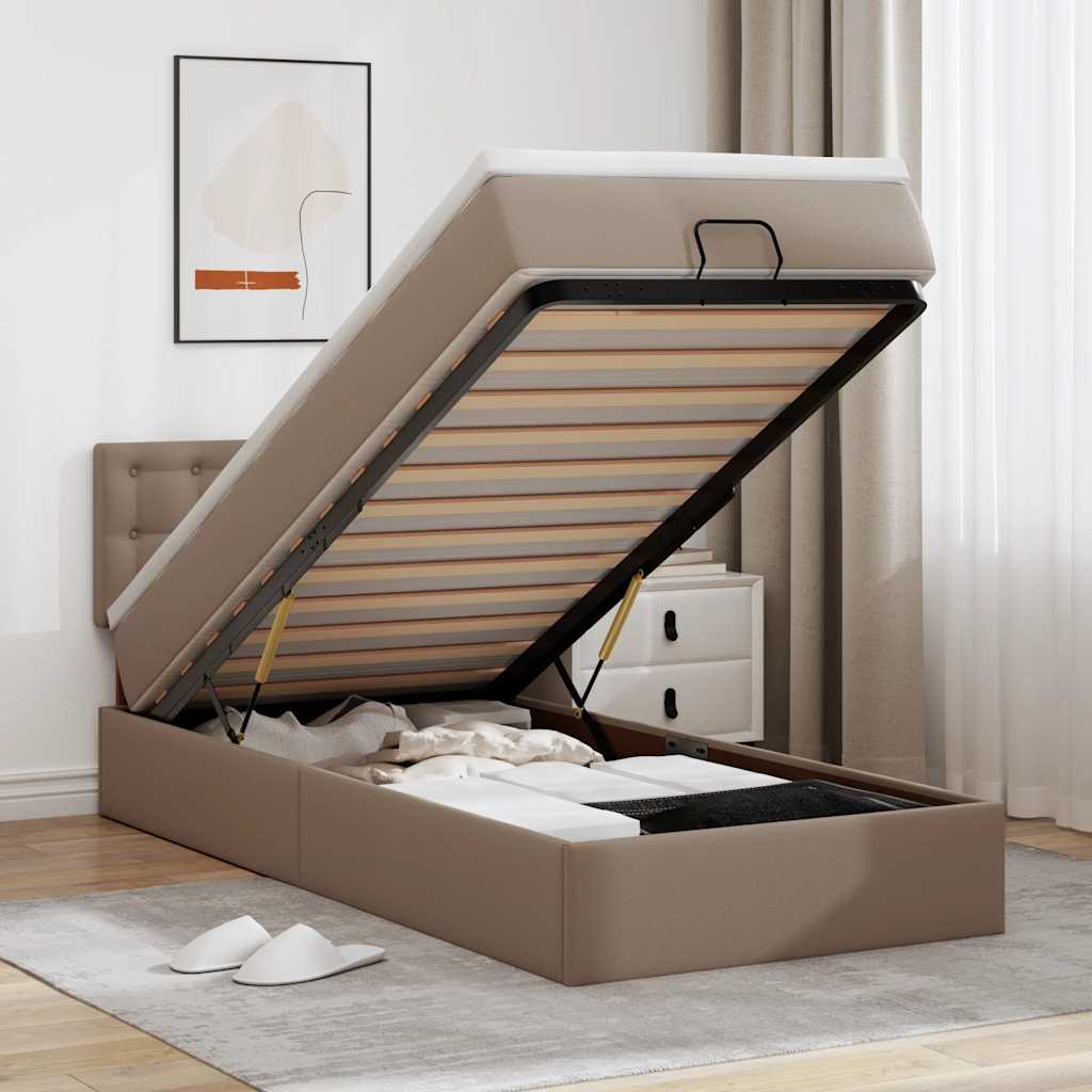 Cadre de lit ottoman et matelas cappuccino 90x190 cm similicuir - XIOS
