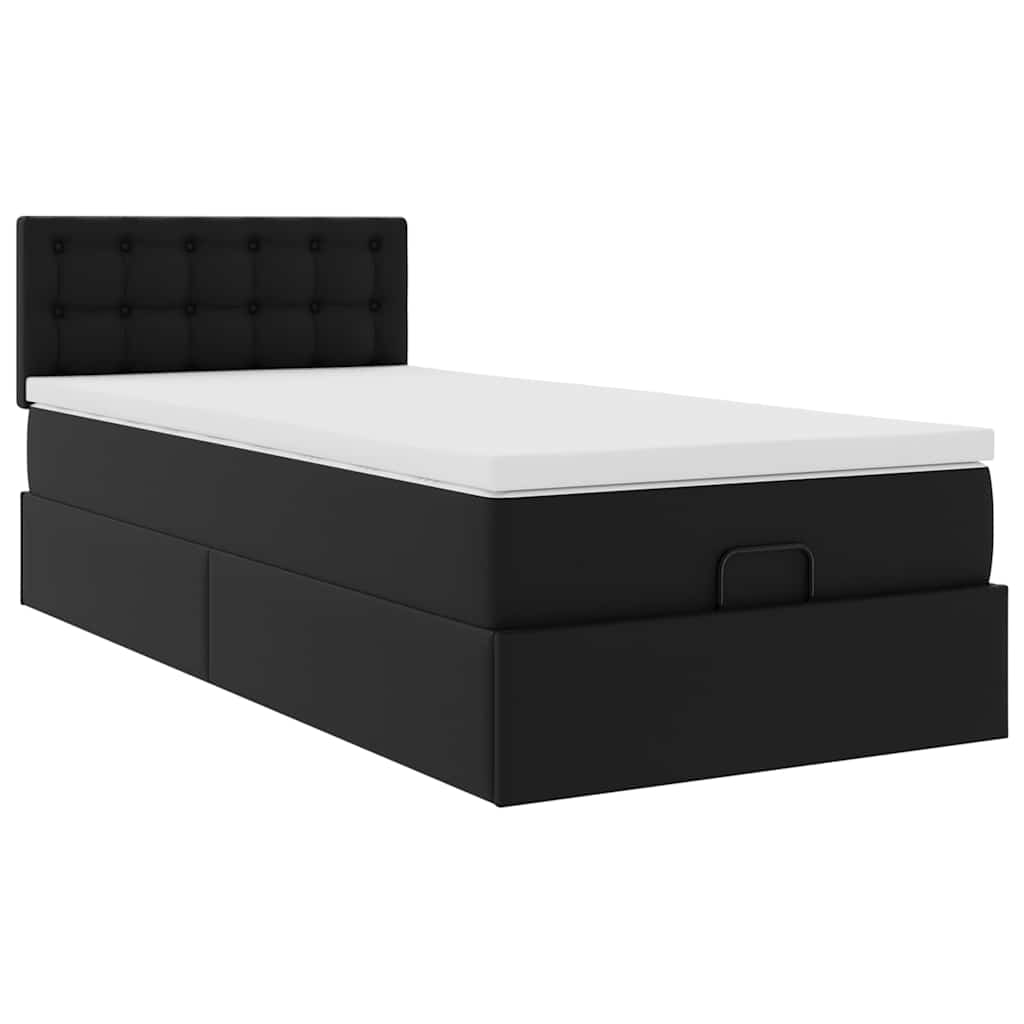 Cadre de lit ottoman avec matelas noir 90x200 cm similicuir - XIOS