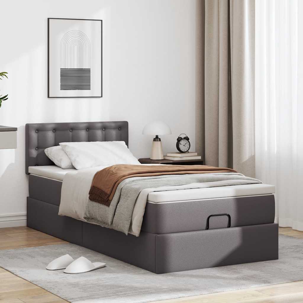 Cadre de lit ottoman avec matelas gris 90x200 cm similicuir - XIOS