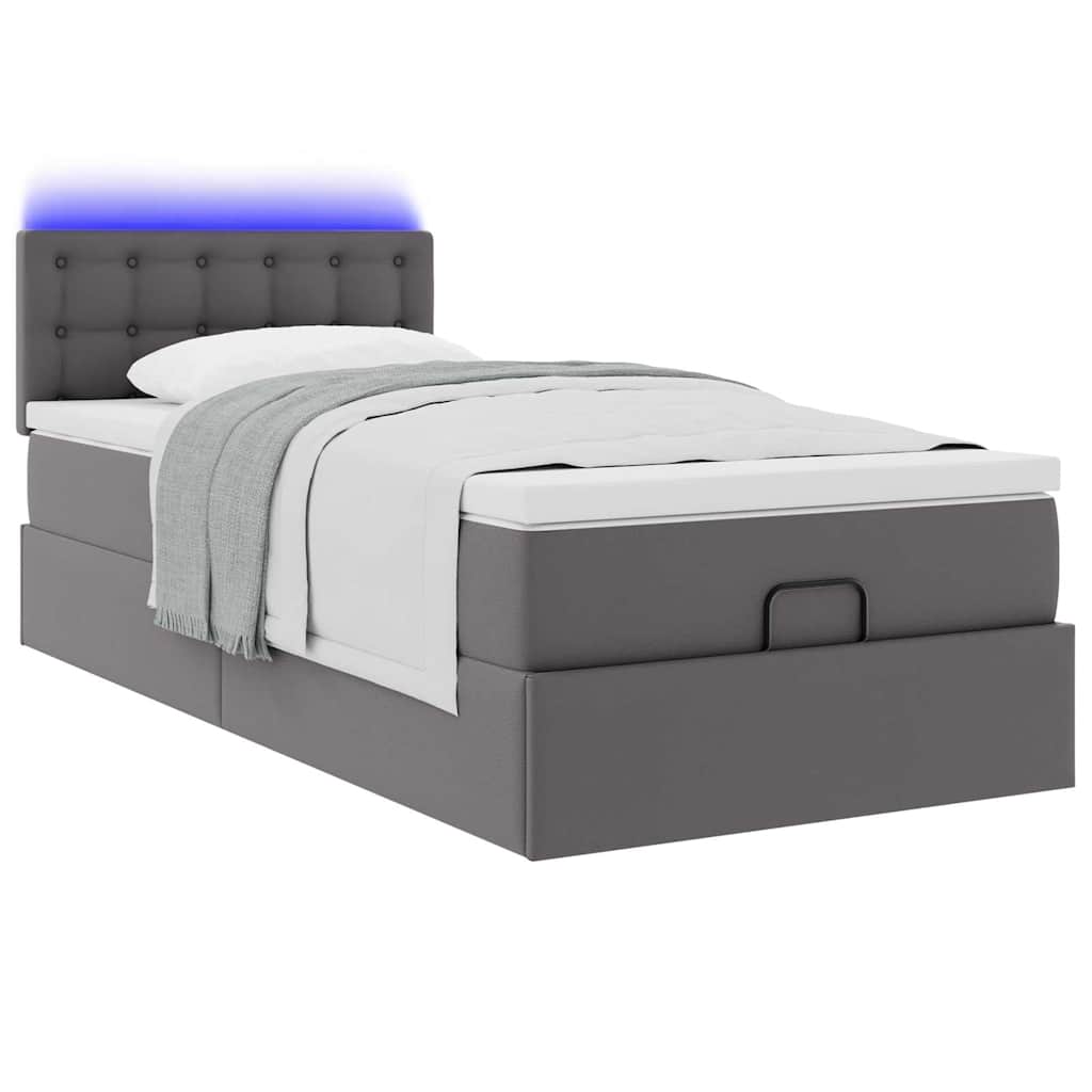 Cadre de lit ottoman avec matelas gris 90x200 cm similicuir - XIOS
