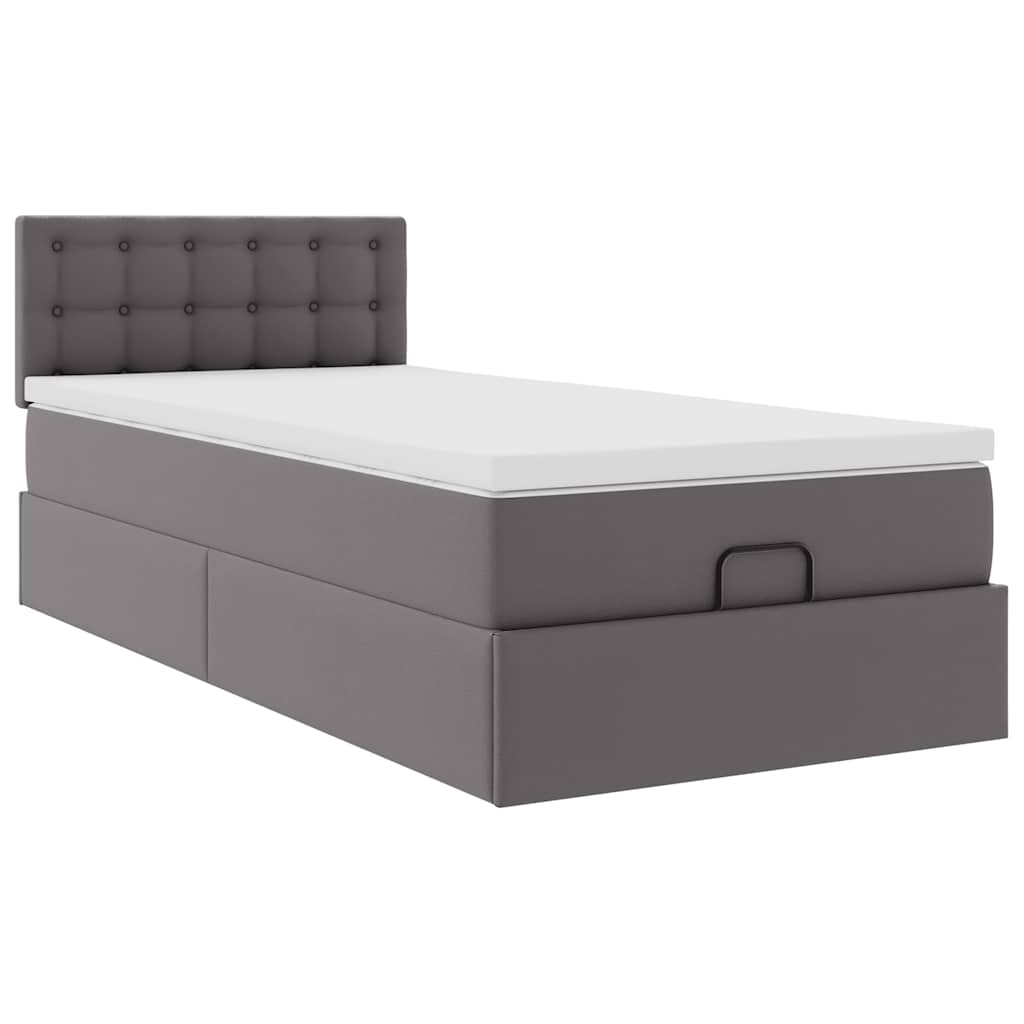 Cadre de lit ottoman avec matelas gris 90x200 cm similicuir - XIOS